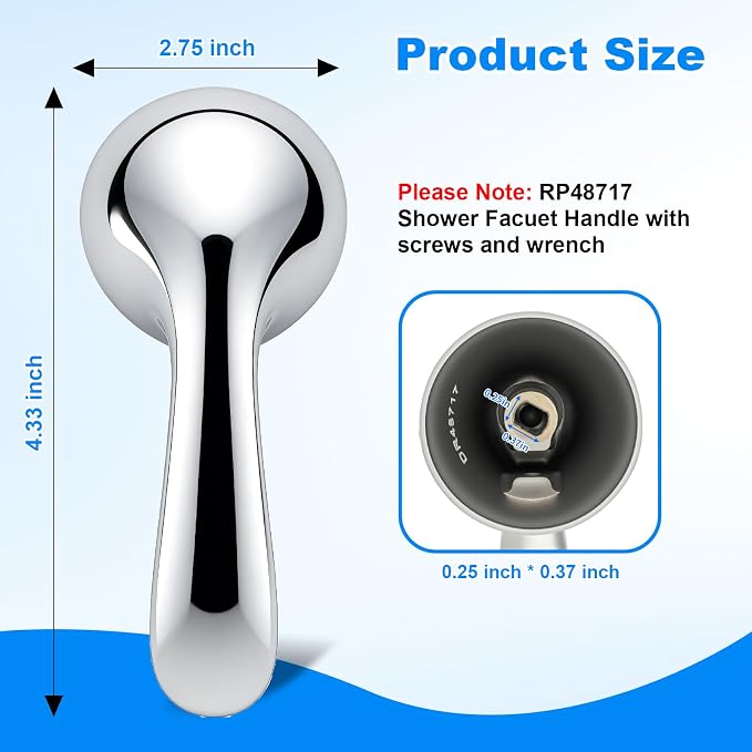 RP48717 Shower Handle Replacement, Compatible with Delta 13/14 Series Tub Shower Faucet, Single Handle Tub and Shower Faucet Handle (Chrome)