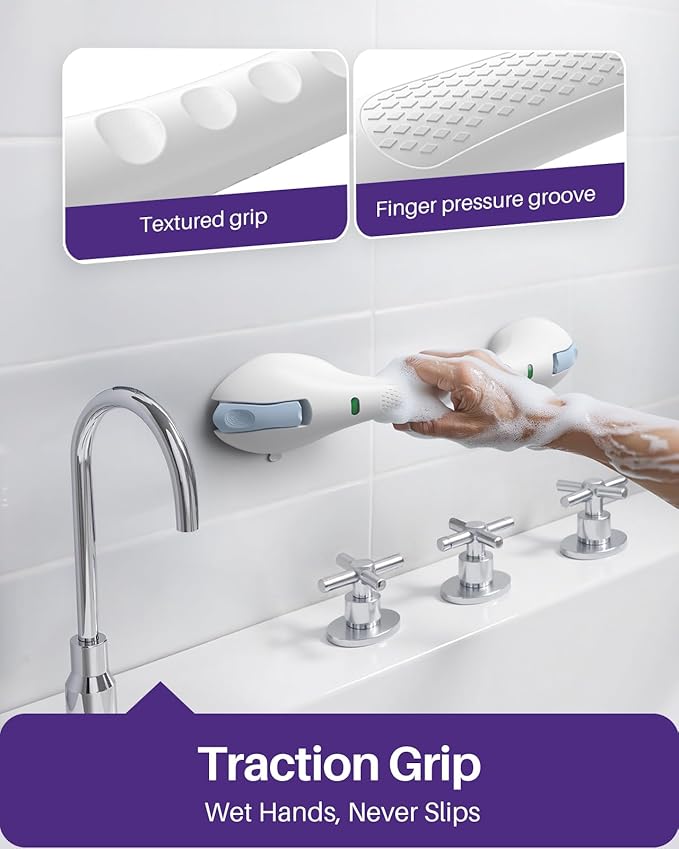 KEKOY 17.5 Inch Suction Grab Bars for Bathtubs and Showers with Indicator - Heavy Duty Safety Shower Handle for Seniors and Elderly, Handicap Bars for Bathroom, No Drilling and Removable, Blue