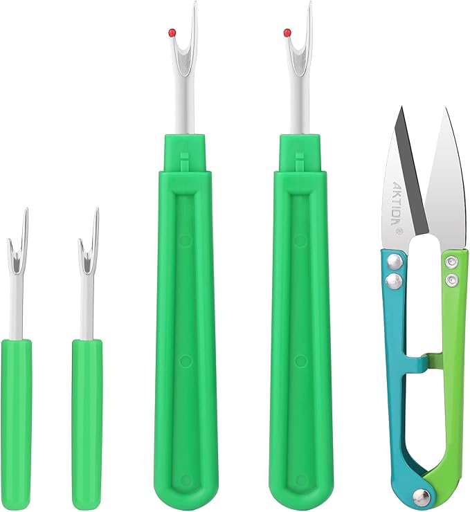 CampTek Seam Ripper and Thread Remover Kit,2 Big and 2 Small Sewing Stitch Cutter,1 Unpicker and 1 Sewing Trimming Scissor Nipper Tool for Thread Remove(Green)
