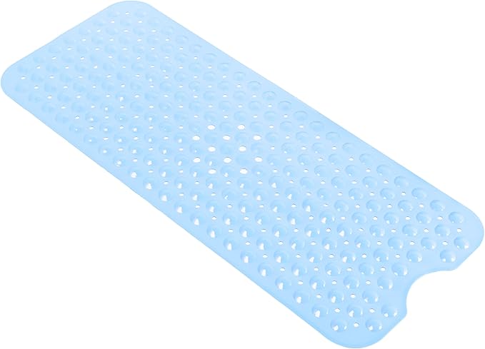 Anti-Slip Bathtub Shower mat, 40×16 inch（ 100 × 40cm） Soft Oversized Machine Washable Non-Slip Bathtub mat with Drainage Holes, Bathroom Floor Suction Cup.（1-Opaque Light Blue）