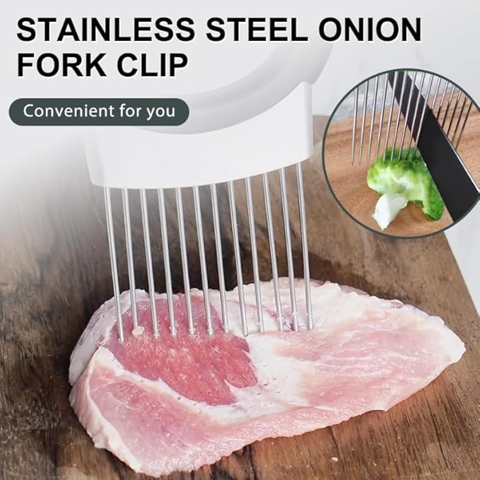 Stainless Steel Onion Slice Holder, Lemon Slicer Vegetable Cutter, Chopper Slicing Assistant Tool for Meat, Onion, Potato, Tomato Home Kitchen Tools (B-1 PCS)