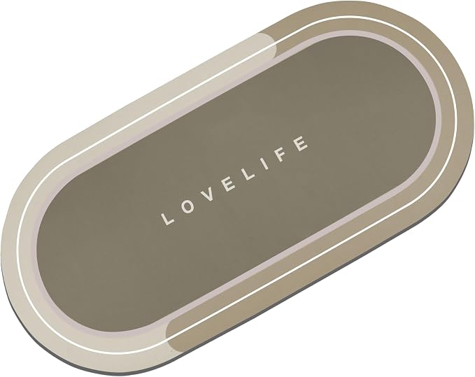 Rubber Bath mats Quick-Drying Non-Slip Bathroom mat Super Absorbent Bath mat Instant Dry Bath mat, Bathroom Rug in Front of The Kitchen Sink, Shower Room, Bathtub, Oval(Beige+16.9x35.4in)