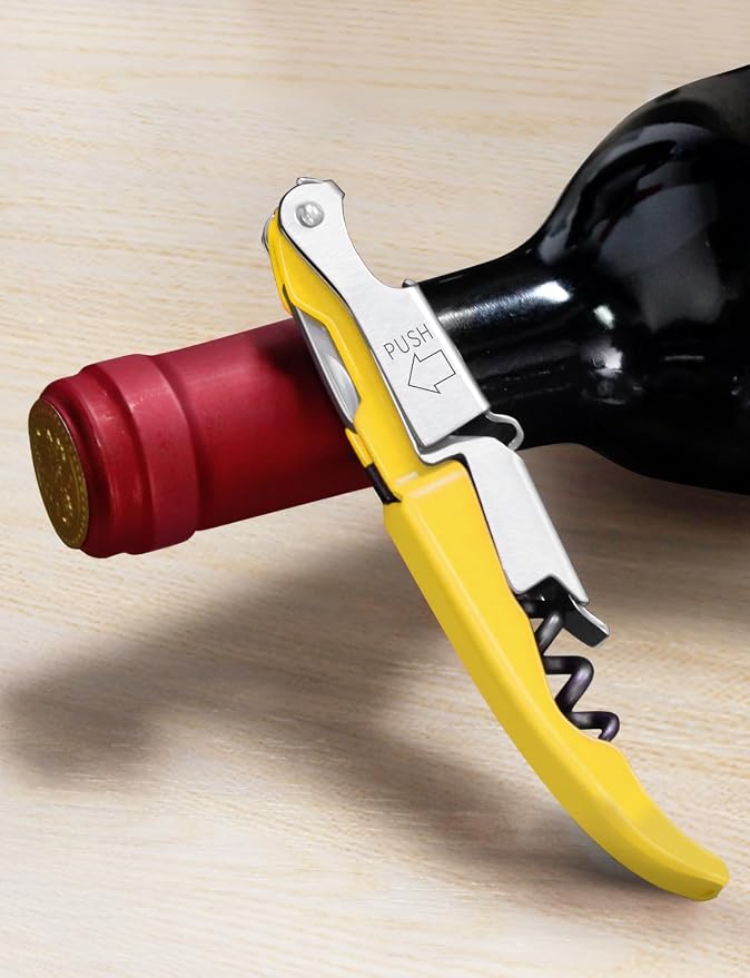 CORKAS Wine Key - Professional Handcrafted Heavy Duty Waiter Corkscrew, Compact Wine Opener with Double Hinged, Foil Cutter and Bottle Opener, Gifts for Servers, Sommelier, Bartenders - Yellow