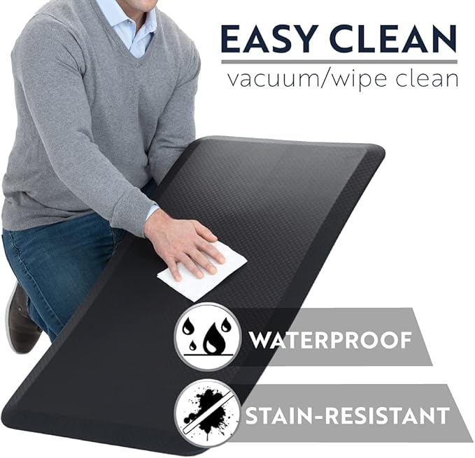 KANGAROO Cushioned Anti Fatigue Mats for Kitchen Floor, Reduce Foot, Knee, Back Pressure, 3/4 Inch Thick Ergonomic Mat, Waterproof Comfort Rug for Under Sink, Standing Desk, Store Floors, 17x24, Black