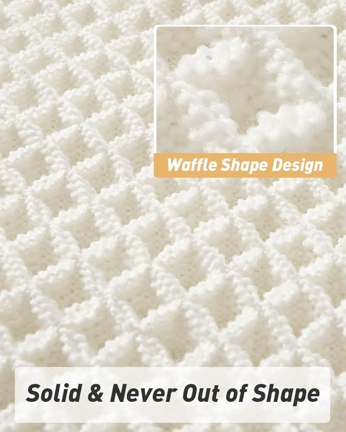 Upgraded Waffle Bath Mat Set of 2, Super Absorbent Non Slip Bath Mats for Bathroom Floor, Washable Boho Bathroom Rugs Set 2 Piece with Tassels, Soft Bathroom Mat Set, 17" x 24" +18" x 30", White