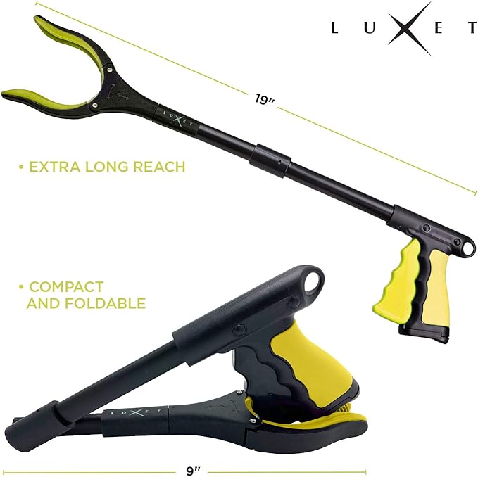 Grabber Reacher Tool 19 Inch Long, Foldable Pick Up Stick - Strong Grip Magnetic Tip - Heavy Duty Trash Picker Claw Reacher Grabber Tool Elderly Wheelchair Mobility Aid (Yellow)
