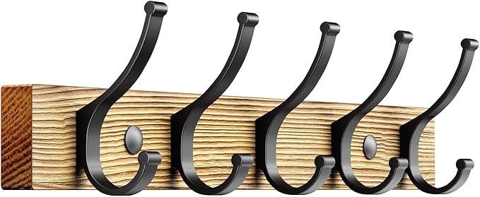 Optish Coat Rack Wall Mount, 16.5 Inches Wood Coat Hooks Wall Mount, Wall Coat Rack with 5 Hooks, Hat Rack Wall Hooks for Hanging Coat, Bag, Towel (1Pack, Natural)