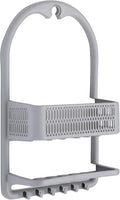 Bath Bliss Molded Shower Caddy | Bathroom Storage | Hangs Over Shower Head | 6 Accessory Hooks | Holds Razors | Washcloths | Accessories | Suction Cup Stability | Grey