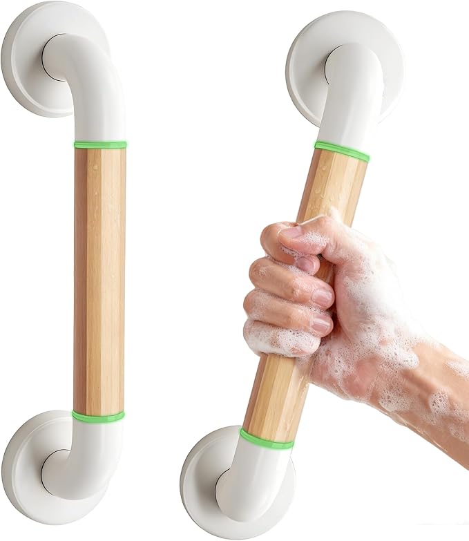 Grab Bars for Shower, 2 Pack 16 Inch Bathtub and Bathroom Safety Handle for Seniors, Anti-Slip Faux Wood Grip, Heavy Duty Shower Handles, Supports up to 500 lbs for Elderly, (Wide Bold Strip)
