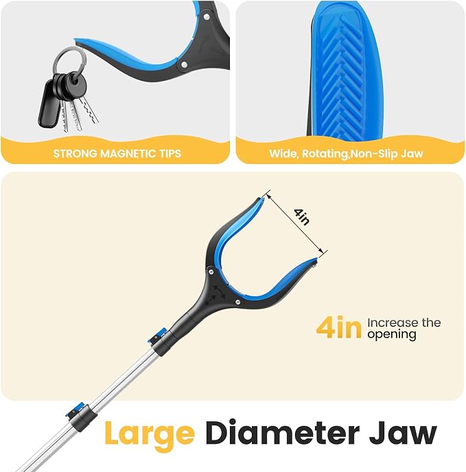 Telescopic Grabber Reacher Tool, 5-Level Adjustable Length (23'' to 41'') - Trash Claw Gripper, Pickup Stick for Litter Picking, Yard Work, and Seniors (Blue)