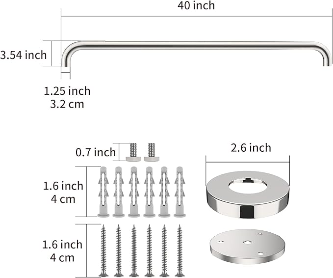 2 Pack 40 Inch Shower Grab Bar, ZUEXT SUS304 Stainless Steel Chrome Bathroom Grab Bar Handle, Shower Balance Bar, Safety Hand Rail Support, Handicap Elderly Senior Assist Bath Handle(1.25" Diameter)