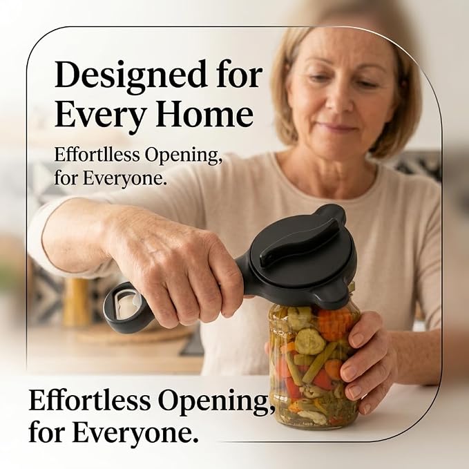 Ergonomic Non Slip Jar Opener for Weak Hands, 4 in 1 Silicone Grip Bottle Opener, Easy Twist Lid Remover for Seniors, Handy Kitchen Gadgets