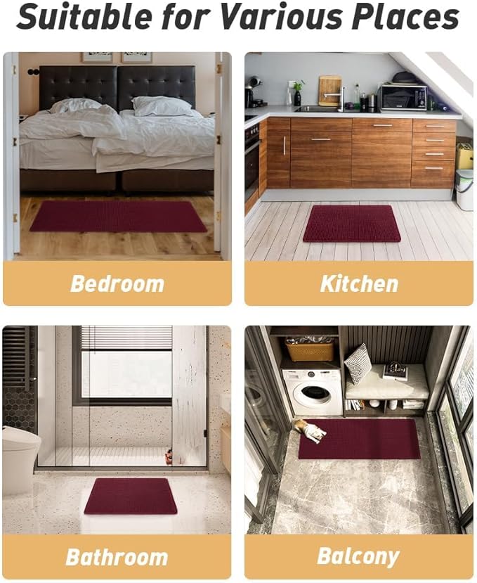 AMOAMI Upgraded Waffle Bath Mat, Super Absorbent Non Slip Bath Mats for Bathroom Floor, Washable Bathroom Rugs with Tassels, Rubber Backed Bathroom Mats, Ultra Soft, 17" x 24", Burgundy