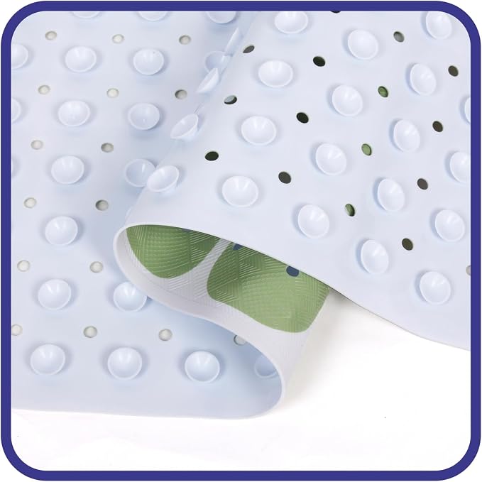 Bathtub Mat Non Slip 40x16 Inch Extra Long Bath Mat, Green Modern Art Shower Mat Non Slip Bath Mat for Tub Anti Slip with Large Drain Holes and Suction Cups,Geometric Design Bathroom Mat for Decor