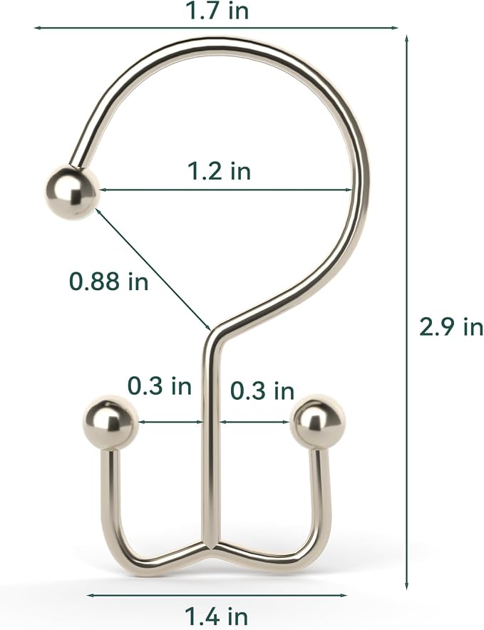 Goowin Shower Curtain Hooks, 12 Pcs Shower Curtain Rings, Durable Shower Curtain Rings Rust Proof, Double Glide Shower Rings for Curtain, Simple Shower Hooks for Shower Curtain & Liner, Brush Nickel
