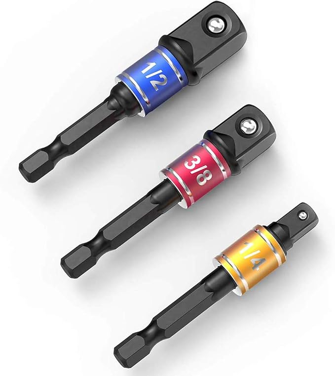 CIGOTU Socket Adapter Extension Set, 1/4, 3/8, 1/2 Inch Hex Shank, Impact Grade, Power Drill to Socket Converter, 3-Piece (Black)