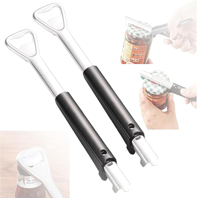 2 in 1 Adjustable Jar Opener, 2024 New Adjustable Jar Opener for Weak Hands Multi-function Can Opener Manual Lid Gripper Opener and Bottle Opener Tool for Home Kitchen Gadgets (2Pcs)
