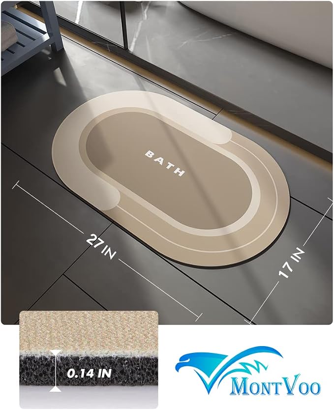 MontVoo Bath Mat - Non Slip, Quick Dry, Stain Resistant Bath Mat Rug for Bathroom Floor - Easy Care Shower Rug for Outside Bathtub - 17"x27" Beige