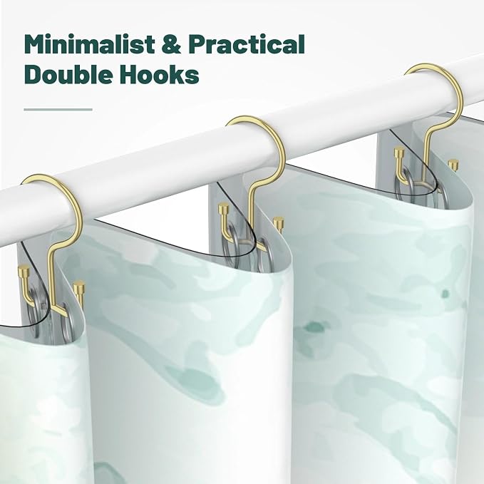 Goowin Shower Curtain Hooks, Shower Curtain Rings, Durable Gold Shower Curtain Hangers, Smooth Glide Double Hook Shower Curtain Hooks, Simple Shower Hooks for Shower Curtain, Gold, 12 Pack-Cylinders
