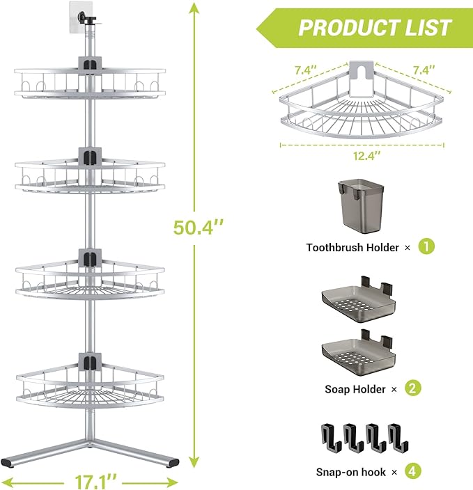 Aitatty Standing Shower Caddy Corner: 4-tier Rustproof Shower Organizer Shelf - Floor Shower Corner Shelf Rack Stand for Bathroom Chrome