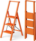 HillhutApex 3 Step Foldable Aluminum Step Ladder with Handgrip, Anti-Slip Pedal, 330 lbs Capacity, Lightweight & Portable for Home, Kitchen, Office, Garage (Orange)