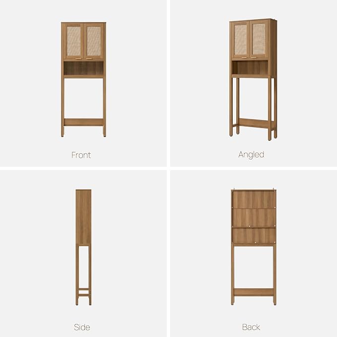 SICOTAS Over The Toilet Storage Cabinet with Rattan Door, Freestanding Bathroom Organizer with Adjustable Shelf, Space Saver Cabinet for Bathroom, Laundry Room, Restroom
