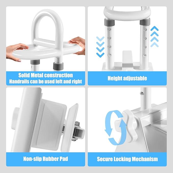 Adjustable Bathtub Safety Rail & Shower Grab Bar for Elderly – Heavy-Duty Support, Height/Width Flexible, Enhanced Bathroom Safety, Sturdy No-Drill Installation, Supports 330 lbs