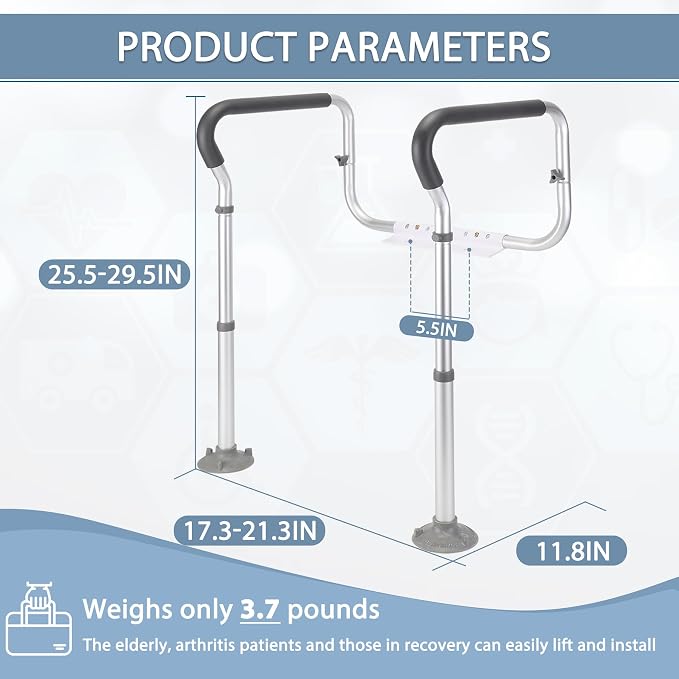 Toilet Safety Rail for Seniors, Toilet Grab Bars for Seniors and Disabled, Toilet Handles for Elderly with Adjustable Width and Height, 350 lb Weight Capacity