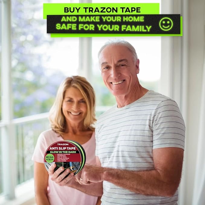Grip Tape - Heavy Duty Anti Slip Tape for Stairs Outdoor/Indoor Waterproof Safety Non Skid Roll for Stair Steps Traction Tread Staircase Grips (2 Inch x 35 Feet, Black with Glow in The Dark Strips)