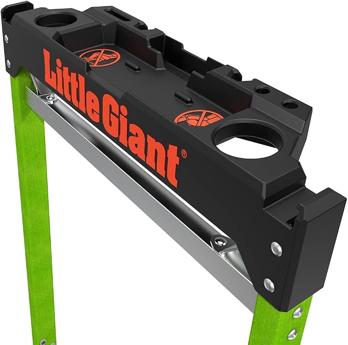 Little Giant Jumbo Step 3-Step Foldable 3-Ft Fiberglass Stool, Non-Conductive, Hi-Viz Green Rails, Extra-Wide Stair-Like Treads, Rotating Handrail, 375 lb. Type IAA, 11933