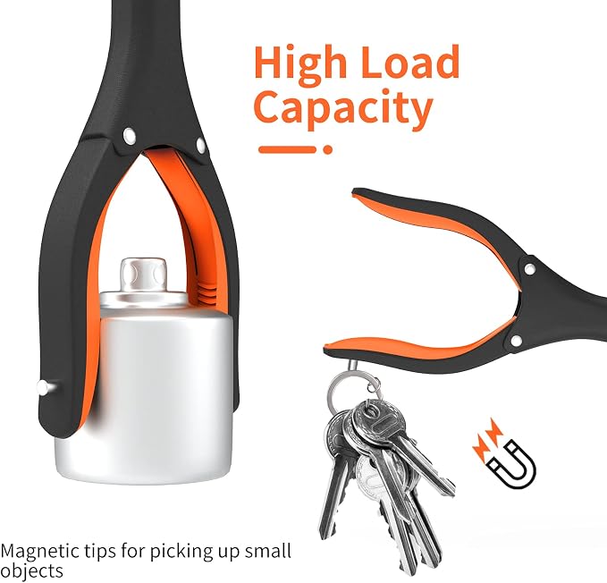 Jellas 2-Pack 32 Inch Grabber Reacher Tool with Magnetic Tip, Reacher Grabber with 360 Degrees Rotating Jaw, Grabber with Shoehorn for Elderly, Trash Picker Tool for Outdoor & Indoor (Orange)