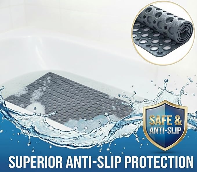 Nonslip Bathtub Mat Extra Soft TPE Bath Mat for Kids, Machine Washable Bathroom Shower Mat(Gray/ 30L x 17W Inch)