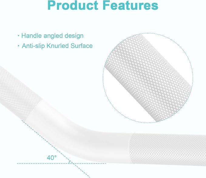 16 Inch Angled Grab Bar 2 Pack, ZUEXT Anti Slip White Shower Grab Bar Handles, Stainless Steel Knurled Bathroom Balance Bar, Safety Hand Rail Support,Handicap Elderly Injury Senior Assist Bath Handle