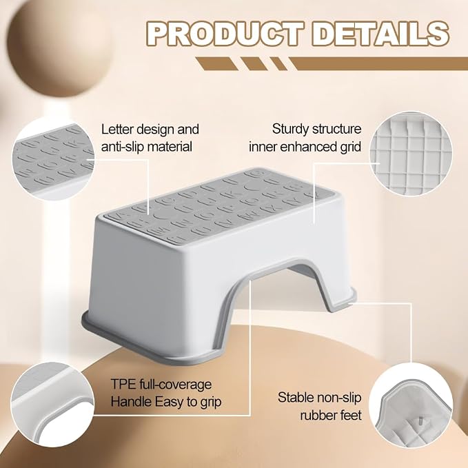 5 Inch Height Step Stool, 11.8" L x 7.5" W Toddler Step Stool, One Step Stools for Kids, Small Child Foot Stool for Bed, Bathroom, Toilet, Potty Training - Gray 11.8" L x 7.5" W x 5‘’H
