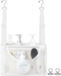 PVC Mesh Hanging Shower Caddy Organizer with 2pc Magnetic Hooks, Portable Adjustable Travel Bathroom Bag with Pockets for RV, Camping, Cruise, Dorm, Gym, White, 12“x5 x7（LxWxH）