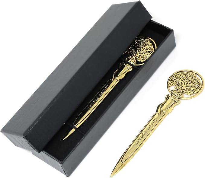 Honbay 2PCS Antique Letter Opener Knife Letter Opening Tool Zinc Alloy Envelope Slitter Metal Envelope Opener Sword Envelope Open Tool Mail Opener for School Home Office Mail Supplies (Gold)