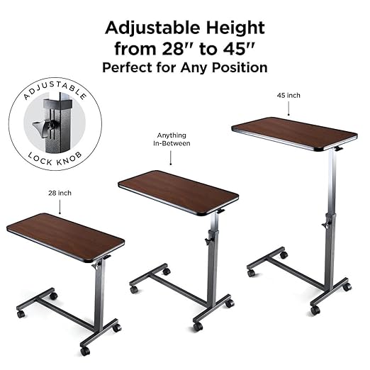 Medical king Adjustable Overbed Bedside Table with Wheels Bed Desk Over Bed with Wheels Hospital Table for Hospital and Home Use