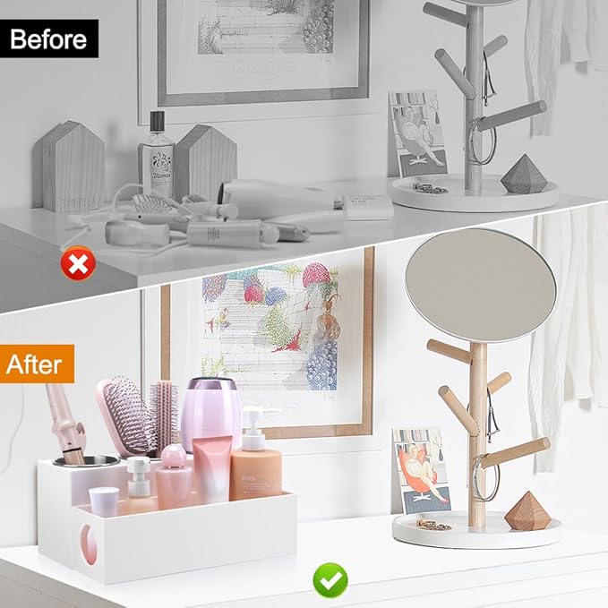 GFWARE Hair Tool Organizer - Bathroom Vanity Organizers and Storage, Hair Styling Accessories Hot Tools Organizer Hair Dryer, Blow Dryer, Curling Iron, Flat Iron, Hair Straightener, White