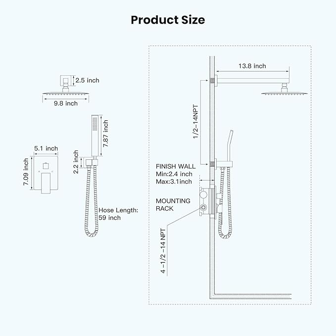 gotonovo Rainfall Bathroom Shower System Rain Shower Head and Handle Set Wall Mounted Shower Complete Combo Solid Brass Pressure Balancing Shower Mixer Valve 10 Inch Oil Rubbed Bronze