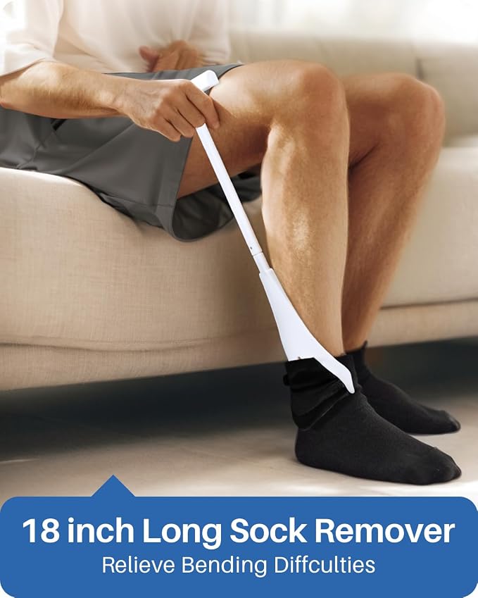 Jellas 4.6 Inch Wide Sock Aid Kit - Long Rope Assist Device for Seniors, Limited Mobility, Post-Surgery | No Bend Sock Helper & Remover | Easy On/Off Socks Tool (White)
