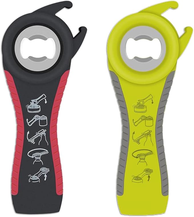 Jar Opener,5 in 1 Bottle Opener Tool,2 Pcs Jar Bottle Can Opener For Seniors(Black/Green)