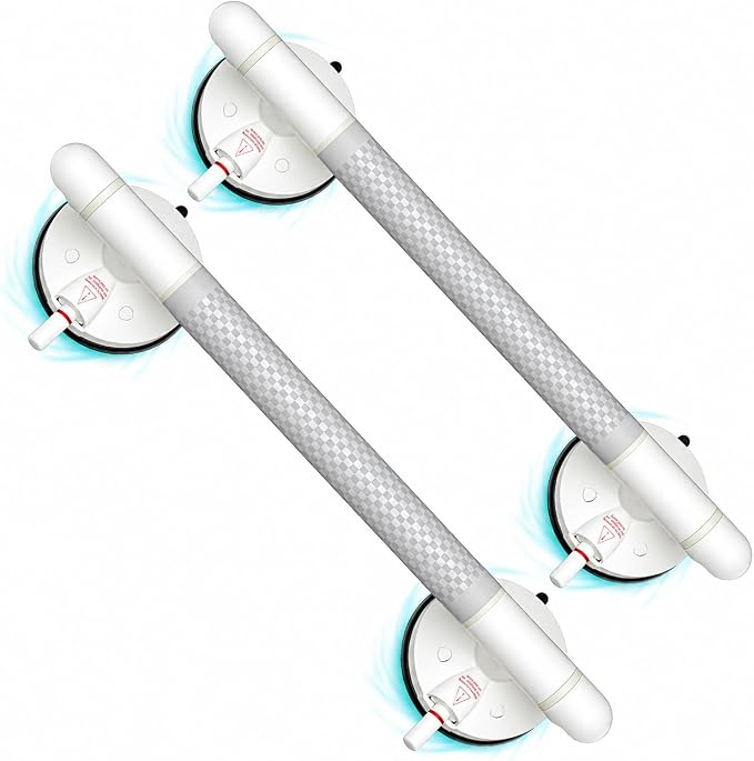 Suction Grab Bars for Showers and Bathtubs, Visible Red-Line Suction Indicator, Vacuum Pump Lock, Supports Up to 264 lbs, Non-Slip Grip, No-Drill & Removable, Ideal for Seniors, 18.31''/2-Pack