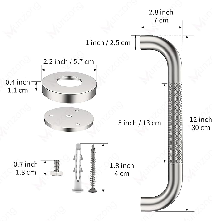 12 Inch Anti Slip Grab Bars for Wall,Munzong Stainless Steel Bathroom Grab Bars for Bathtubs and Showers,Brushed Nickel Knurled Handicap Balance Bar,Safety Hand Rail Support Elderly Senior Bath Handle
