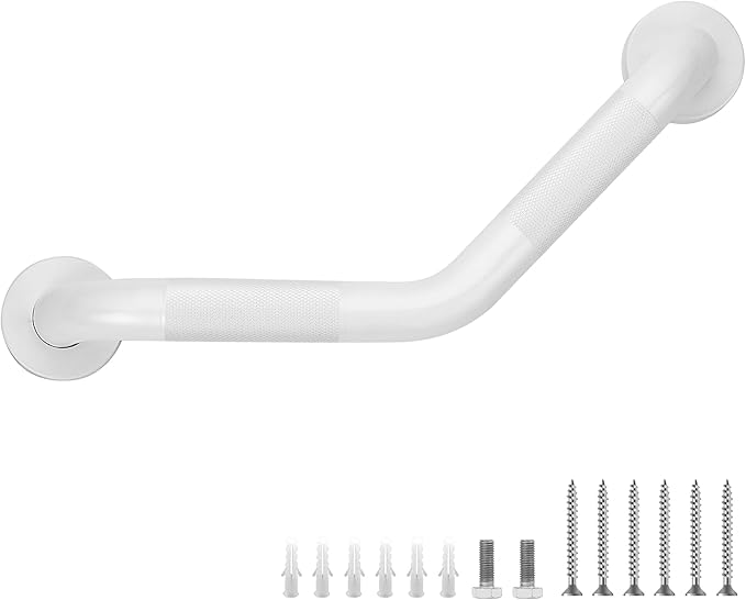 Grab Bars for Bathtubs and Showers- 1-1/4 x 16 Angled Shower Grab Bar for Seniors Knurled Stainless Steel Handicap Grab Bars for Wall (White, 1 Pack)