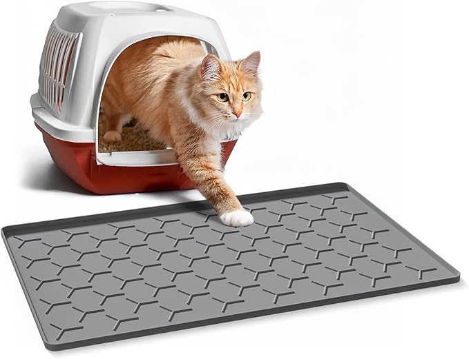 Garoopion Cat Litter Box Mat, Silicone Kitty Litter Mat, 24" X 16" Waterproof Silicone Pad for Floor, Dark Gray
