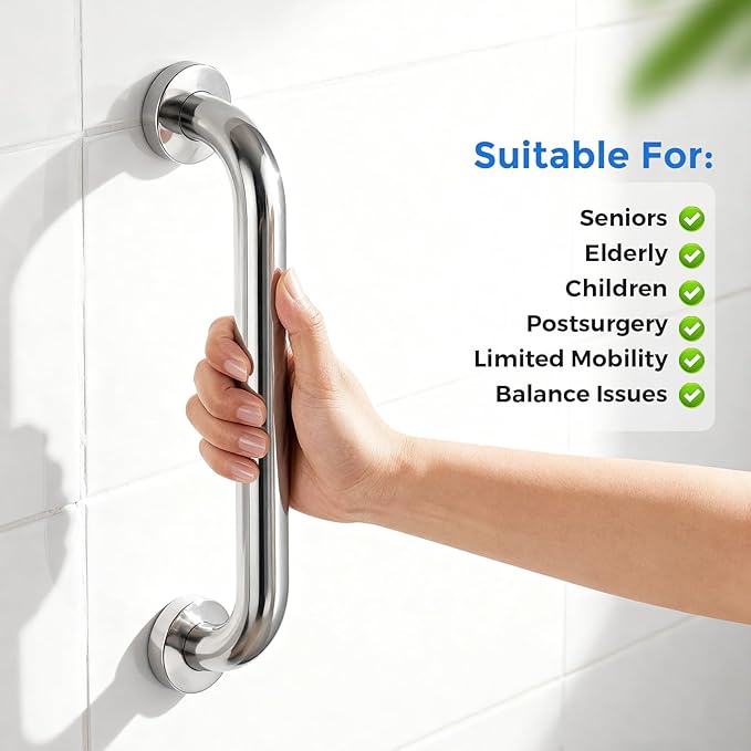 2 Pack Shower Grab Bar, Stainless Steel Bathroom Grab Bar, Shower Handle Bath Handle, Safety Bars for Shower Chair Bench, Grab Bars Senior, Elderly, Handicap(12 Inch)