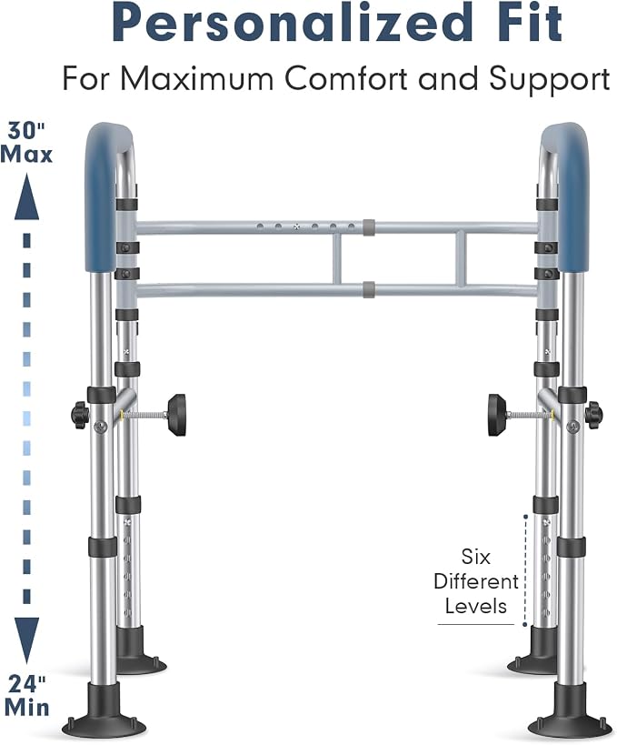 Toilet Safety Rails (400 lb) – More Stable & Safer Adjustable Toilet Frame for Elderly, Seniors, Handicap & Disabled, Foldable Handicap Toilet Handles, Toilet Safety Rail with Non-Slip Feet