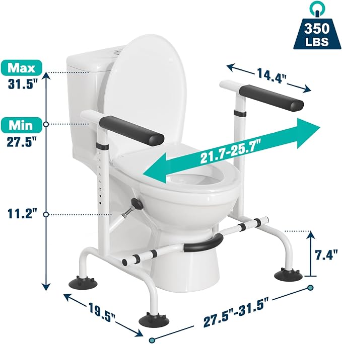 HOMENURSE Toilet Safety Rails for Seniors, Heavy Duty Toilet Safety Frame with Adjustable Height & Width, 350 lb Toilet Handles for Elderly and Disabled, Handicap Grab Bars