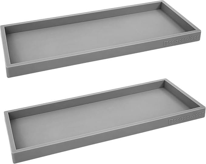 Spacewiser Countertop and Vanity Tray - 2 PC Large 11.7" Silicone Bathroom Trays, Counter Organizer, Dish Soap Sponge Holder Kitchen Sink Tray Organizer, Sink Caddy Toothbrush Key Kitchen Soap Trays