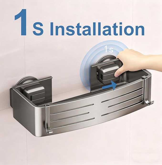 2Pcs Suction Cup Shower Caddy,Upgrade Extra-Strong Suction Shower Shelves with Hooks,No Drilling Waterproof & Rustproof Bathroom Organizers and Storage,Reusable Shower Racks for Shampoo and Toiletries
